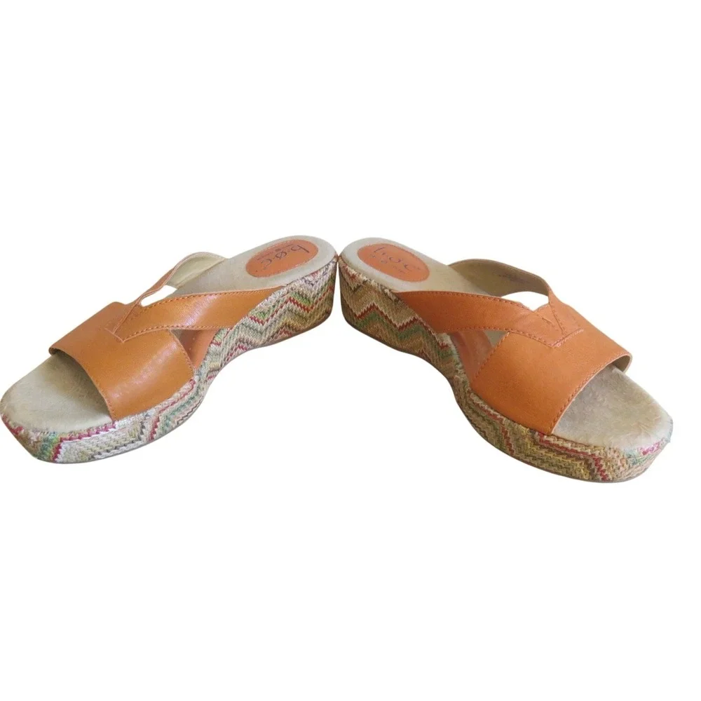 b.o.c. Born‎ Concept Orange Leather Chevron Woven Raffia Wedge Sandals 9 C24508